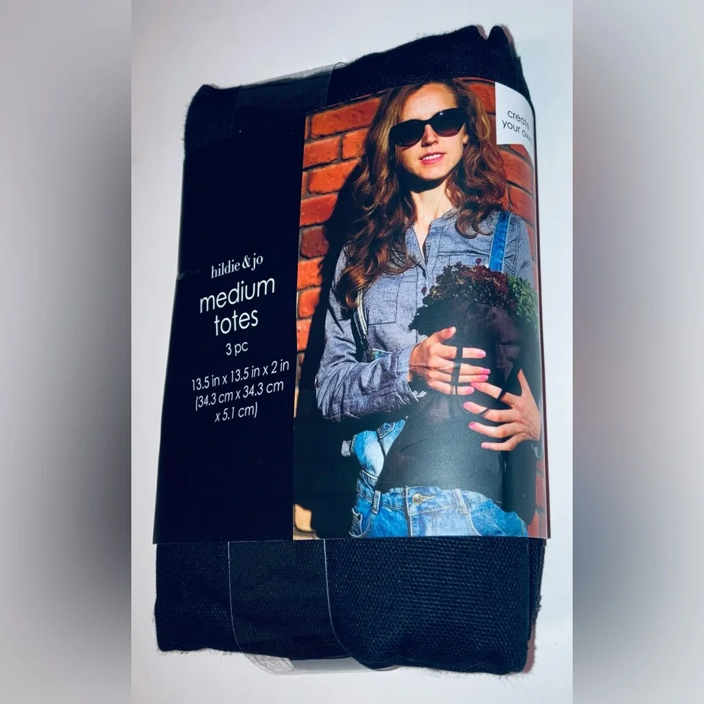 Hildie & Jo Canvas Totes 3-Pack - NEW! Black.